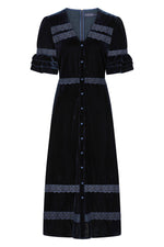 Load image into Gallery viewer, London Midi Dress in Navy Velvet