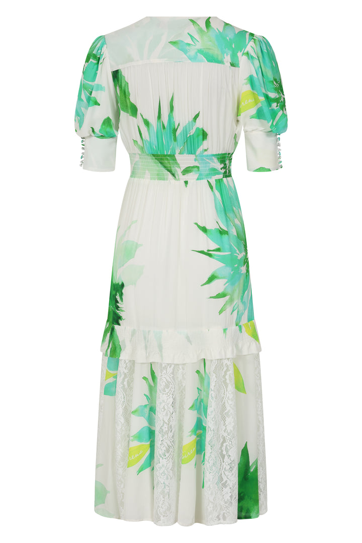 Orchid Midi Dress Green Flower
