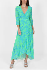 Load image into Gallery viewer, Iris Wrap Dress Green Butterfly