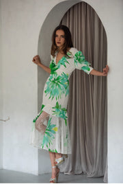 Orchid Midi Dress Green Flower