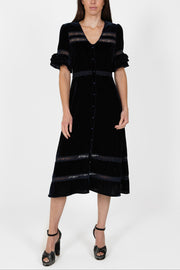 London Midi Dress in Navy Velvet