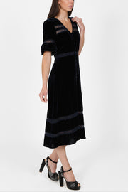 London Midi Dress in Navy Velvet
