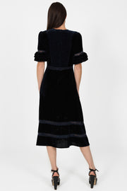 London Midi Dress in Navy Velvet