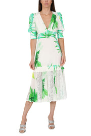 Orchid Midi Dress Green Flower