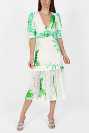 Orchid Midi Dress Green Flower
