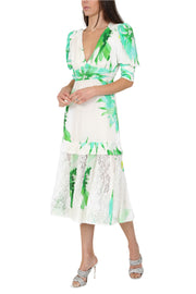 Orchid Midi Dress Green Flower