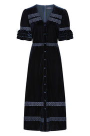 London Midi Dress in Navy Velvet