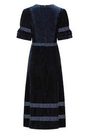 London Midi Dress in Navy Velvet