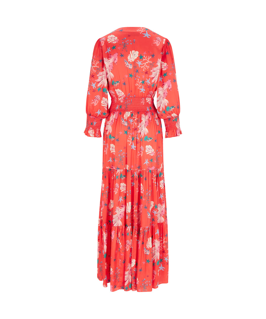 Riri Maxi Dress Coral Fish Print