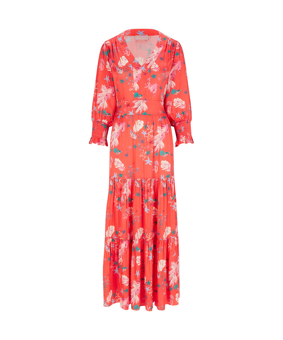 Riri Maxi Dress Coral Fish Print