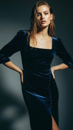 Load image into Gallery viewer, Rome Midi Dress in Navy Velet
